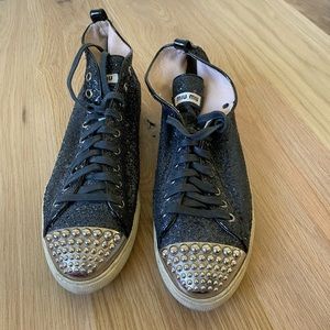 Miu miu black hi top sparkle studded sneakers size 8.5 size 38.5
